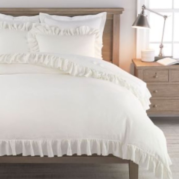 Pottery Barn Other - Belgian Flax Linen Fringe Ruffle Ivory Duvet Cover